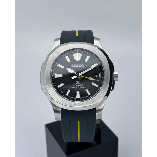 Custom Seiko Mod • Black Wave PADI Nautilus w/ Yellow seconds & date wheel • 42mm
